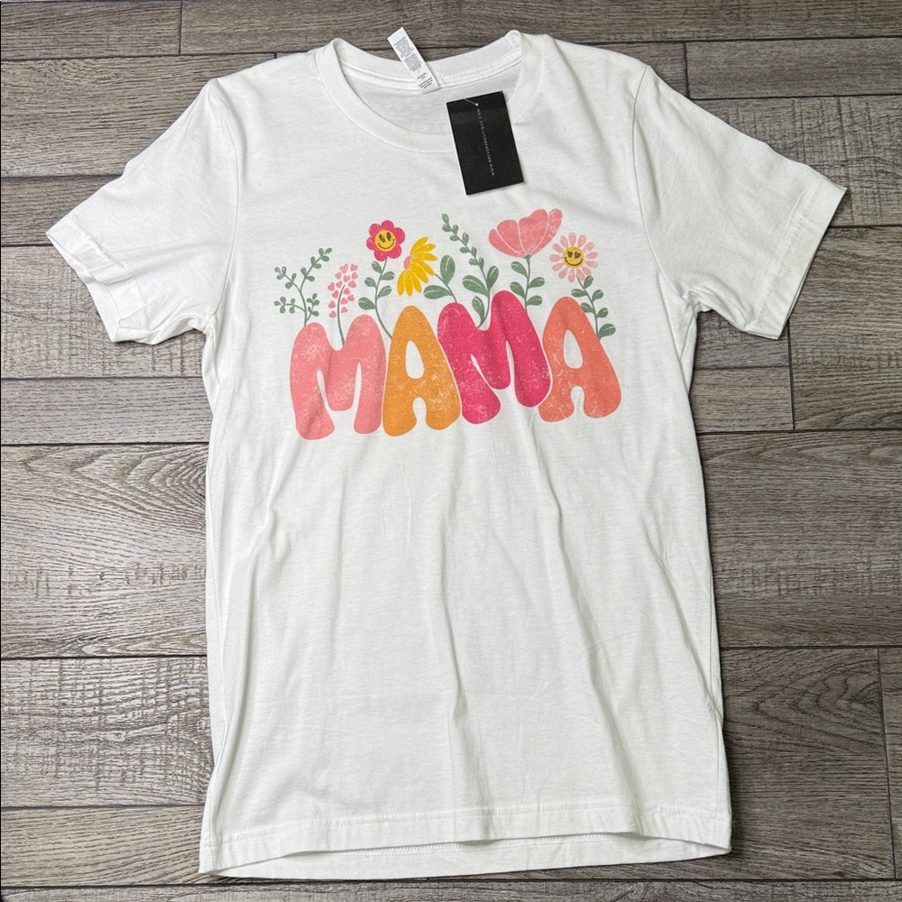 Bella Canvas T-Shirt - White with Floral Mama Design